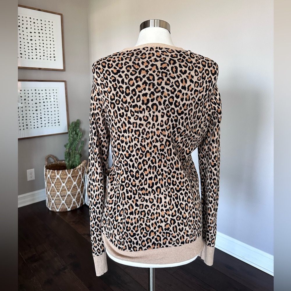 Merona 🎯 Target Cotton Button-Up Cardigan Sweater Leopard Animal Print XL EUC - Picture 4 of 11